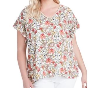 Jessica Simpson Gardinia Floral Ruffle Blouse 3X